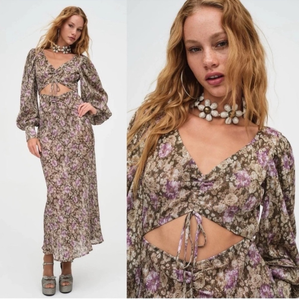 For Love And Lemons Wynne Maxi Dress NWT Cut Out Floor Length Brown Shine Multi